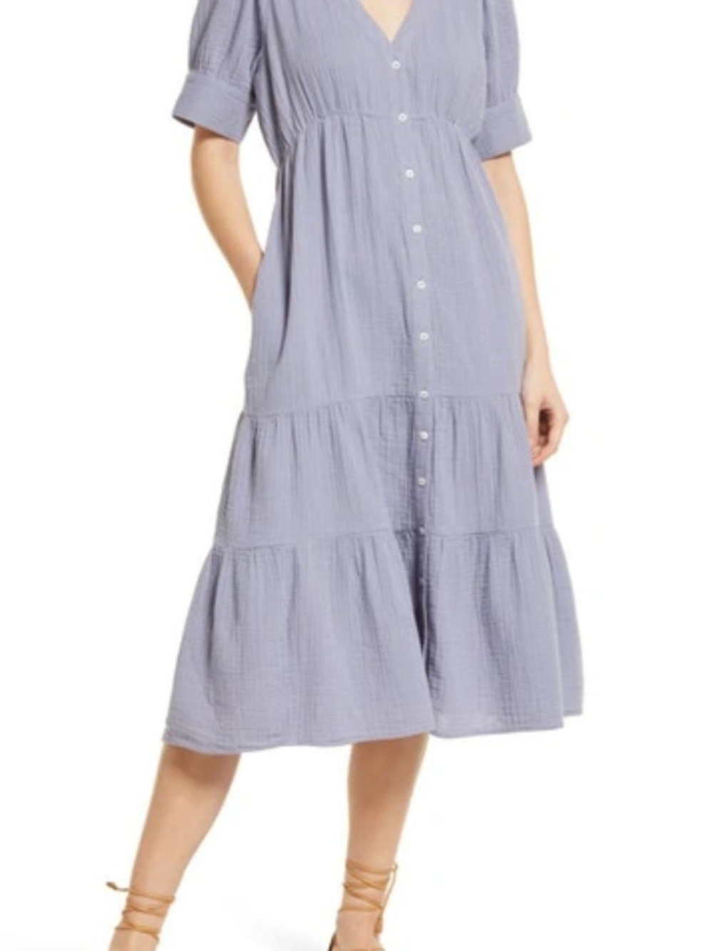 Madewell Dusty Plum Button-Front Tiered Midi Dress